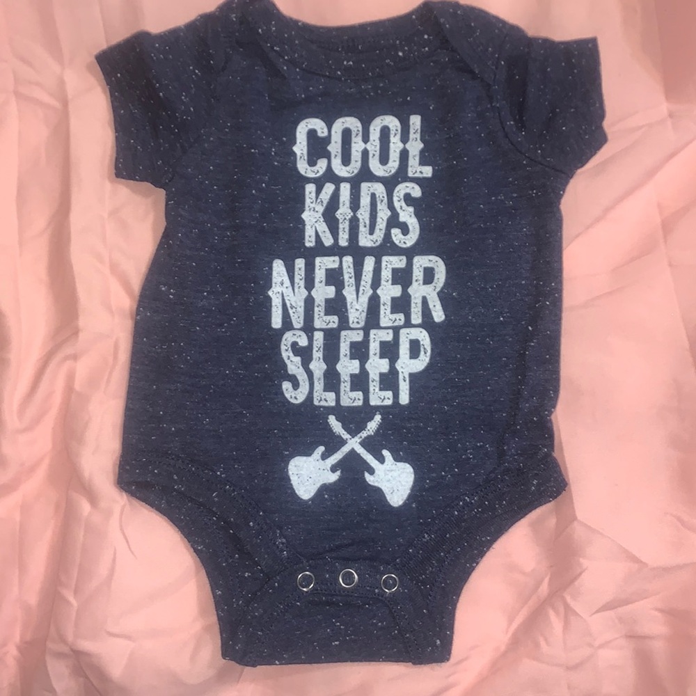 New, no tags. Cool kids never sleep baby onesies. Guitar Center varies sizes.